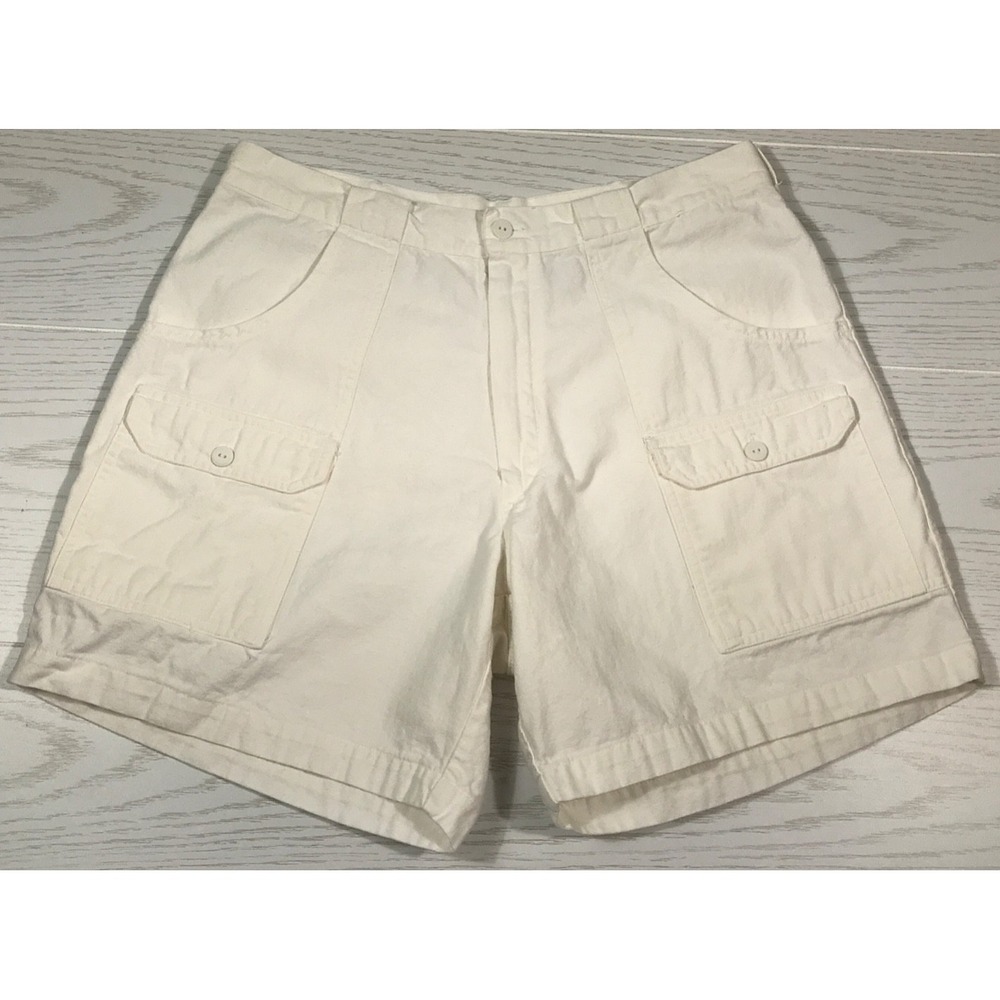 Vintage Jantzen Shorts Men 34 White Cargo 100% Cotton 7" Inseam Hiking Retro 80s